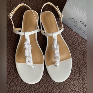 Chico's Sierra beaded chain thong white Sandals sz 10.